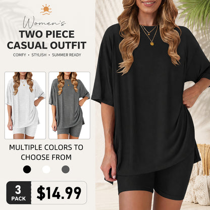 Women's two-piece set: slit-hem shirt paired with shorts