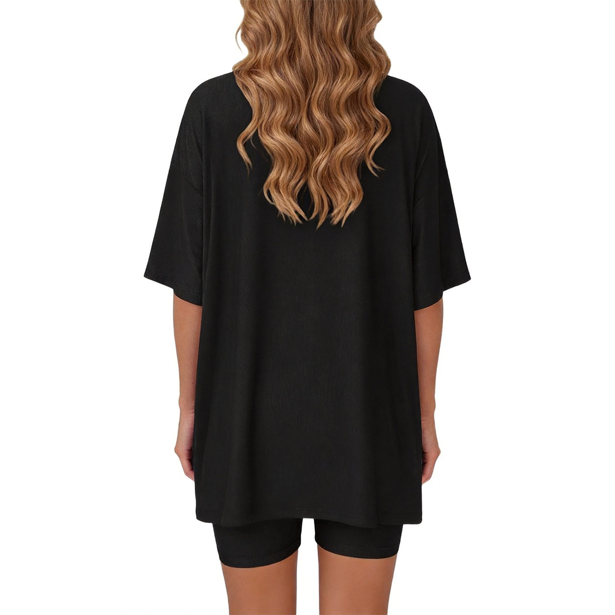 Women's two-piece set: slit-hem shirt paired with shorts