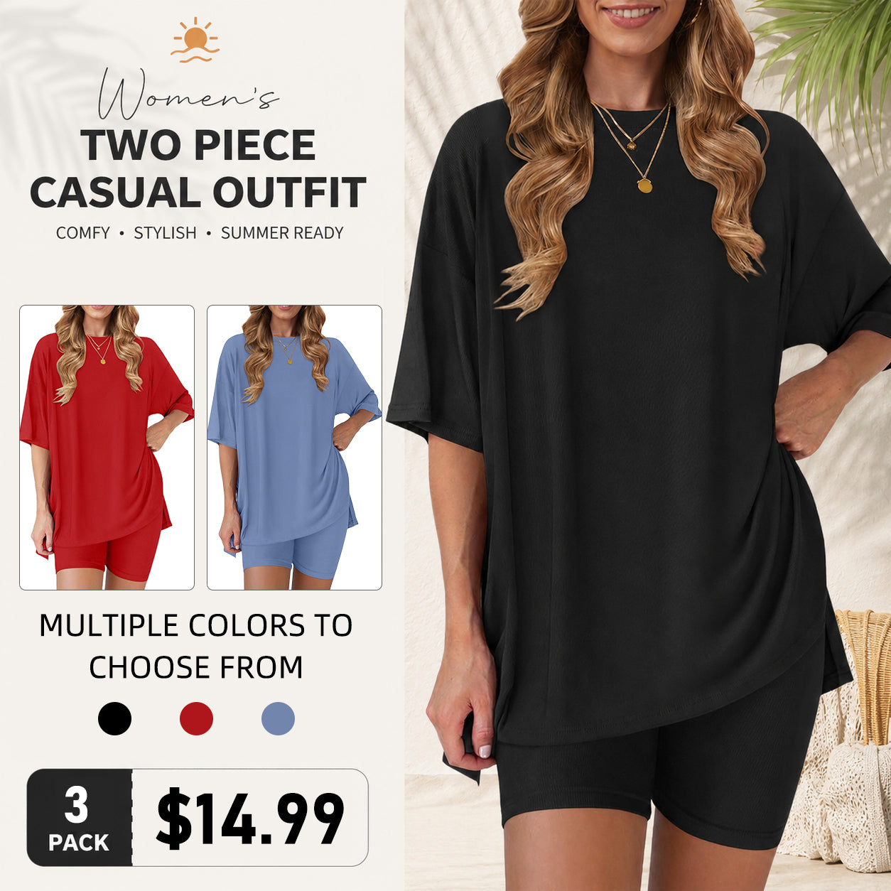 Women's two-piece set: slit-hem shirt paired with shorts