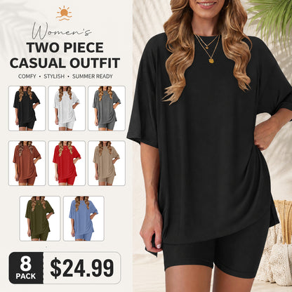 Women's two-piece set: slit-hem shirt paired with shorts